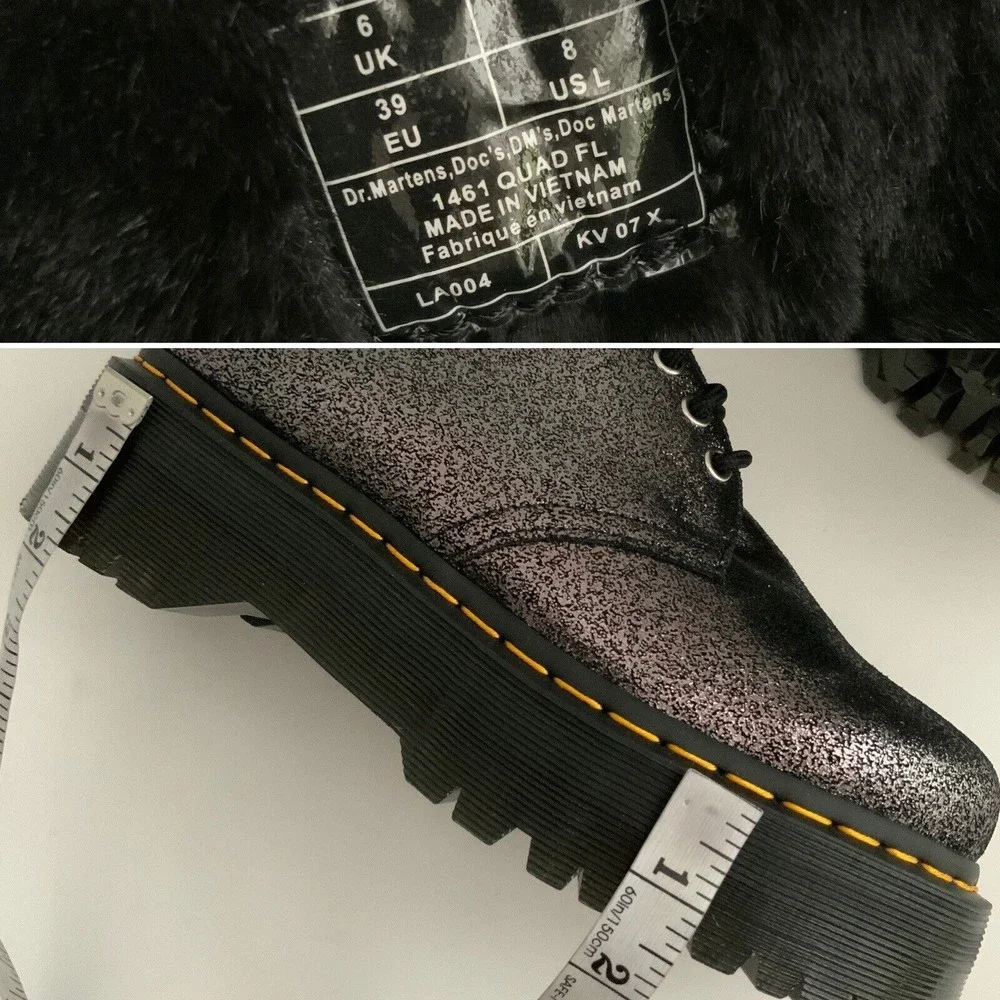 Dr. Martens Quad Platform Crackled Metallic Leather 1461 Quad Boots 8